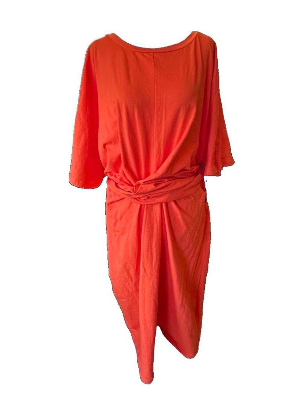 ELOQUII Plus 20 W  Round Neck Wrap Knot Front Orange T-shirt Skirt Dress